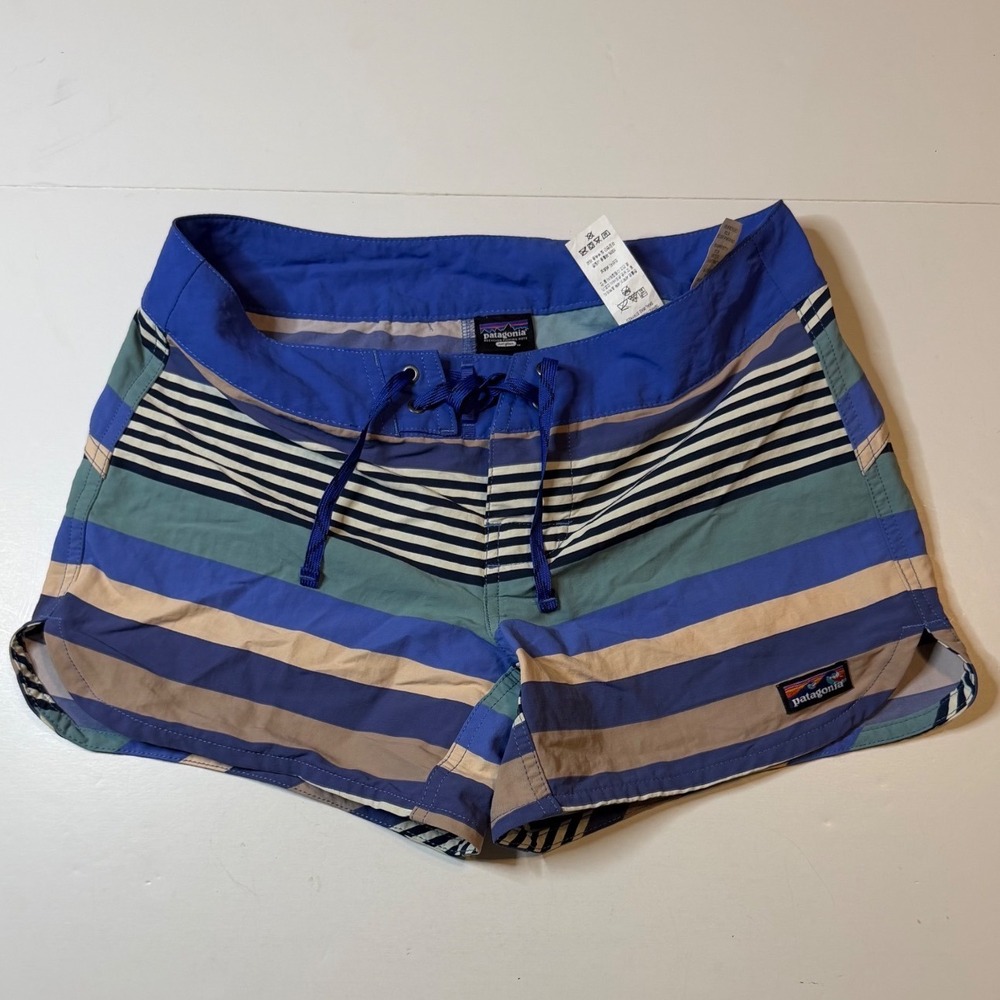 Patagonia Board Shorts Womens 0 Blue Striped Nylon NetPlus Swimwear
